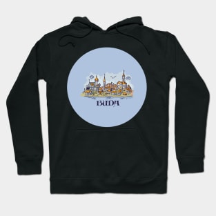 Budapest city hand drawing illustration pin buttons Hoodie